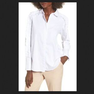 The Fifth Label White Closer Ruffle Sleeve Button Down Poplin Shirt Size Small